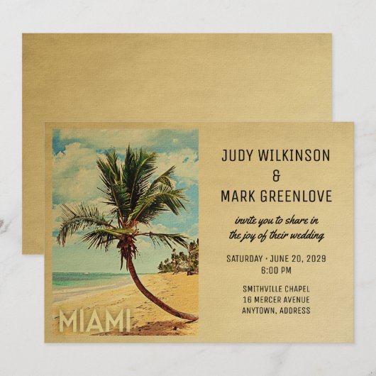 Miami Wedding Invitation Beach Palm Tree Kaart (Voorkant / Achterkant)