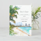 Miami Wedding Invitation Waterverf Kaart (Staand voorkant)