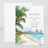 Miami Wedding Invitation Waterverf Kaart (Voorkant / Achterkant)