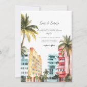Miami Wedding Invitation Waterverf Vintage Kaart (Voorkant)