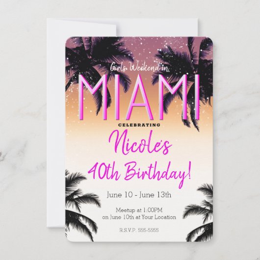 Miami Zomer Meisjes Weekend Verjaardagsfeestje Kaart (Voorkant)
