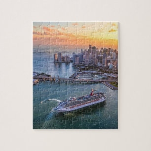 Miami zonsondergang cruiseschip & kust skyline sta legpuzzel