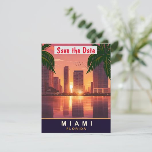 Miami Zonsondergang, Florida, Reisbriefkaart,  Save The Date (Staand voorkant)