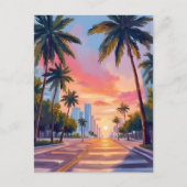 Miami Zonsondergang Palmboom Briefkaart (Voorkant)
