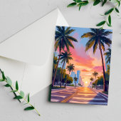 Miami Zonsondergang Palmboom Briefkaart