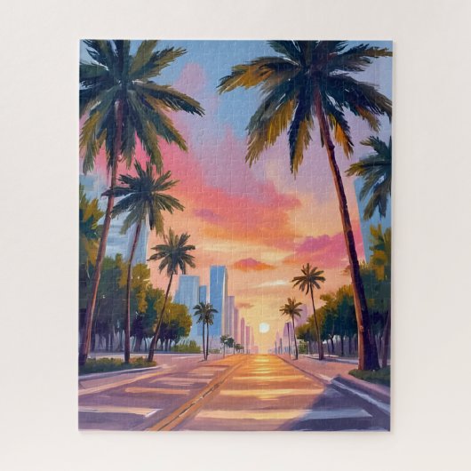 Miami Zonsondergang Palmboom Legpuzzel (Verticaal)