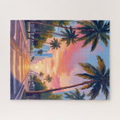 Miami Zonsondergang Palmboom Legpuzzel (Horizontaal)