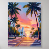 Miami Zonsondergang Palmboom Poster (Voorkant)