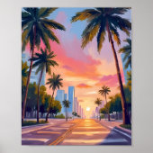 Miami Zonsondergang Palmboom Poster (Voorkant)