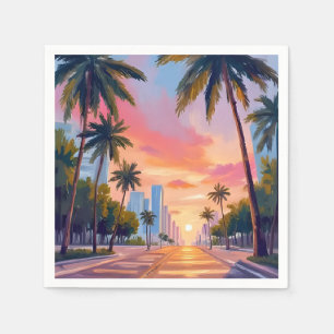 Miami Zonsondergang Palmboom Servet