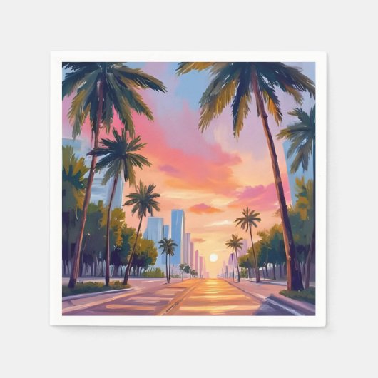 Miami Zonsondergang Palmboom Servet (Voorkant)