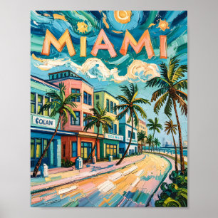 Miami's Ocean Drive Art in Van Gogh's Style Travel Poster