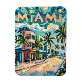 Miami's Ocean Drive Reiskunst in Van Goghs stijl Magneet
