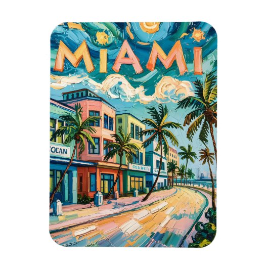 Miami's Ocean Drive Reiskunst in Van Goghs stijl Magneet (Verticaal)