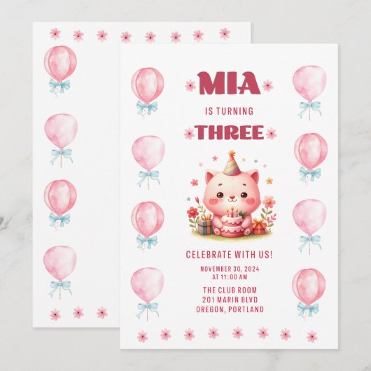 Mia's derde verjaardag kaart (Voorkant / Achterkant)