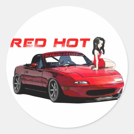 Miata MX-5 Red Hot Ronde Sticker (Voorkant)