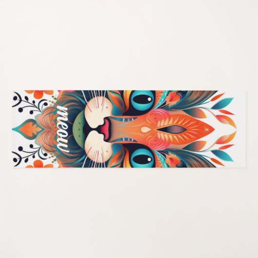 Miauw Asanas: Blauwe Rode Bloemen Kat Liefhebbers Yogamat (Voorkant (horizontaal))