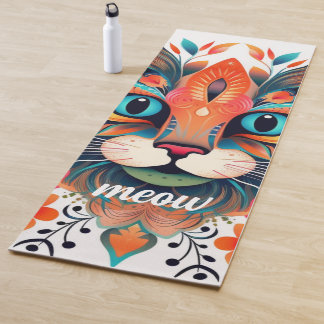 Miauw Asanas: Blauwe Rode Bloemen Kat Liefhebbers Yogamat