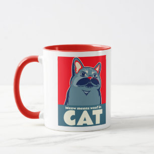 Miauw betekent woof in kat grappig schattig citaat mok