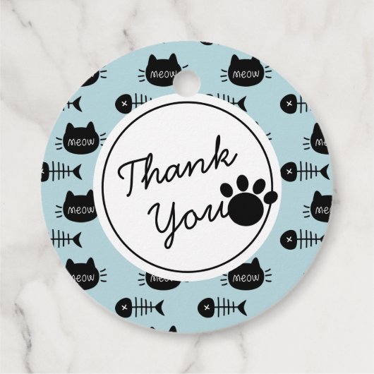 Miauw Black Cat Face Blue Boy Verjaardag Dank u Bedankjes Labels (Achterkant)