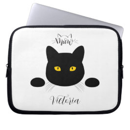 Miauw Black Cat Golden Eyes  Laptop Sleeve