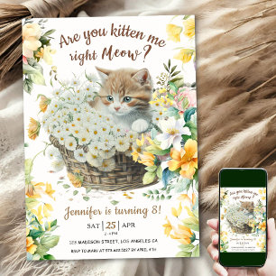 Miauw! Bloemen Schattige Kitten Meisje Kat 8e Verj Kaart