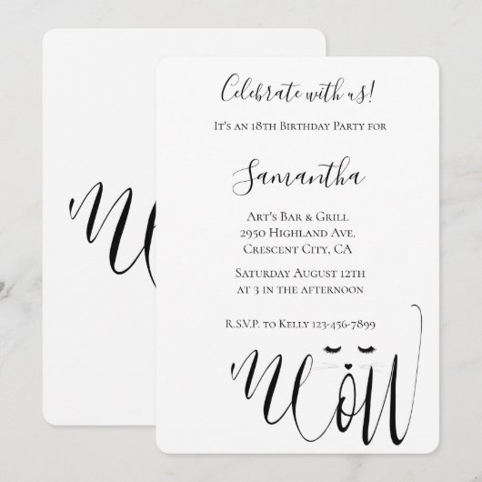 Miauw Cat Birthday Kaart (Voorkant / Achterkant)