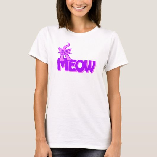 Miauw cat graphic paarse roze t-shirt (Voorkant)