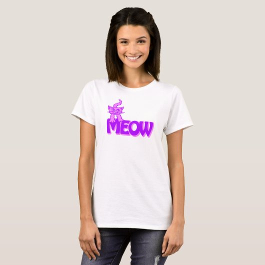 Miauw cat graphic paarse roze t-shirt (Voorkant volledig)