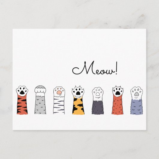MIAUW! Cat Paws Huisdier Katten Tijger Kleurrijk P Briefkaart (Voorkant)
