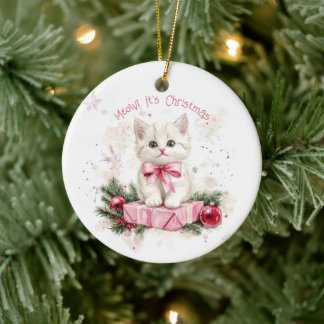 Miauw Christmas Kitten Pink Keramisch Ornament