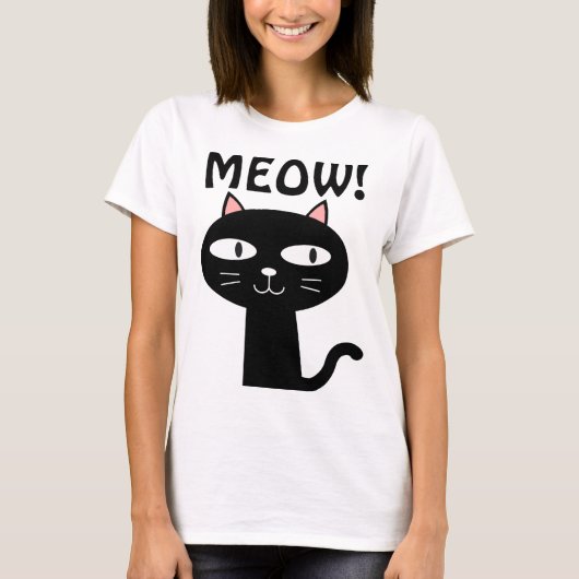 MIAUW! De leuke Zwarte T-shirts van de kat (Voorkant)