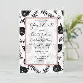 Miauw Eenvoudige Moderne Zwarte Witte Katten Typog Kaart (Staand voorkant)