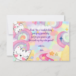 Miauw-gical caticorn regenboog kinderen verjaardag bedankkaart
