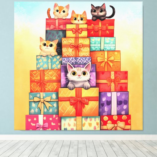 Miauw Gift Verjaardagstoren Canvas Afdruk (Insitu (Houten vloer))
