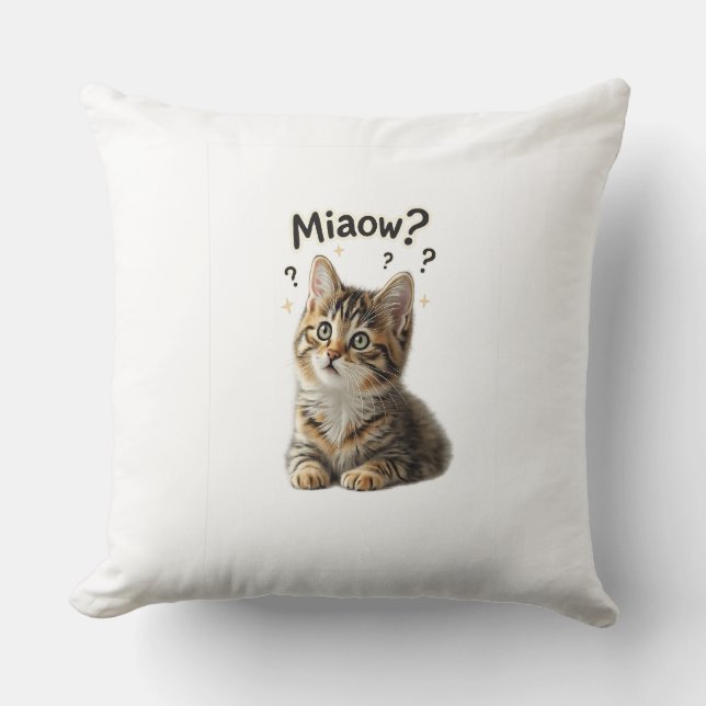 Miauw? | Grappig kattenkussen voor kattenliefhebbe Kussen (Voorkant)
