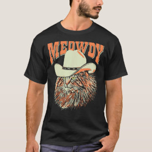 Miauw! Grappige Country Muziek Kat Cowboy Hoed Vin T-shirt