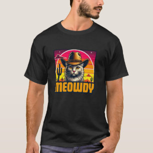 Miauw Grappige Country Muziek Kat Cowboy Hoed Vint T-shirt