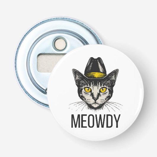 Miauw Grappige Kat Button Flesopener (Voorkant)