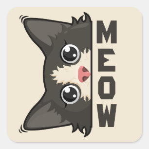 Miauw Grappige Tuxedo Kat kijkt Pun Vierkante Sticker