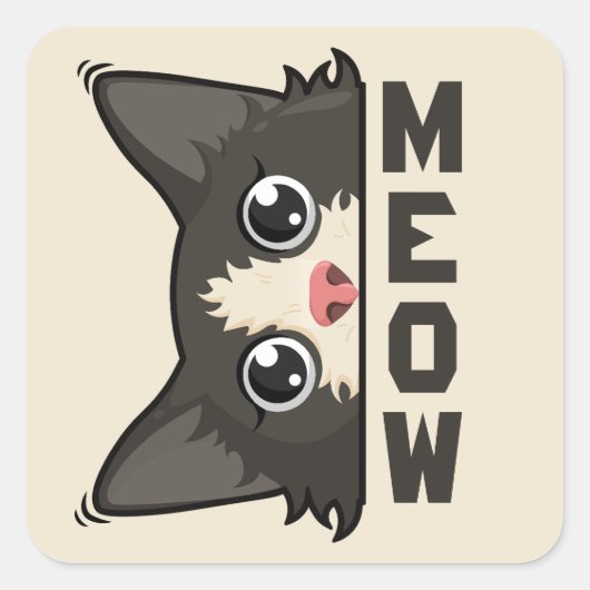 Miauw Grappige Tuxedo Kat kijkt Pun  Vierkante Sticker (Voorkant)