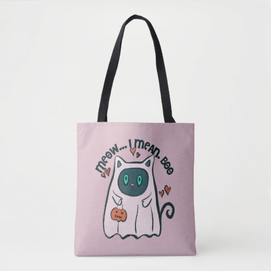 Miauw Ik bedoel Boo Cat Ghost Paarse Halloween Tote Bag (Voorkant)