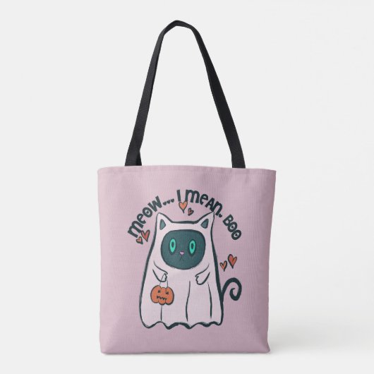 Miauw Ik bedoel Boo Cat Ghost Paarse Halloween Tote Bag (Achterkant)