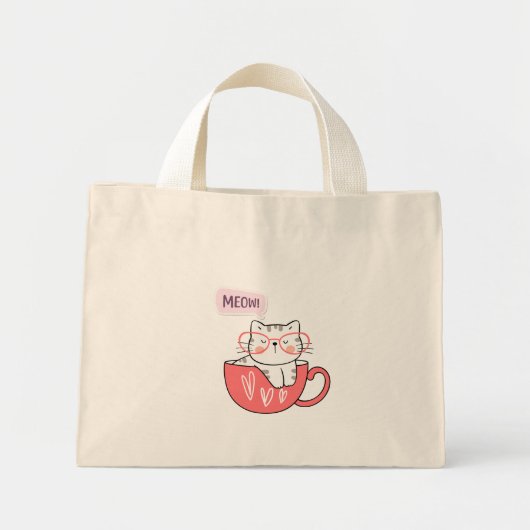 miauw in een beker mini tote bag (Voorkant)