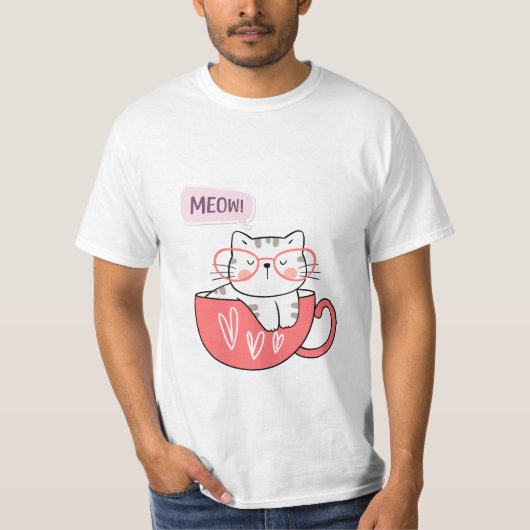 miauw in een beker t-shirt (Voorkant)