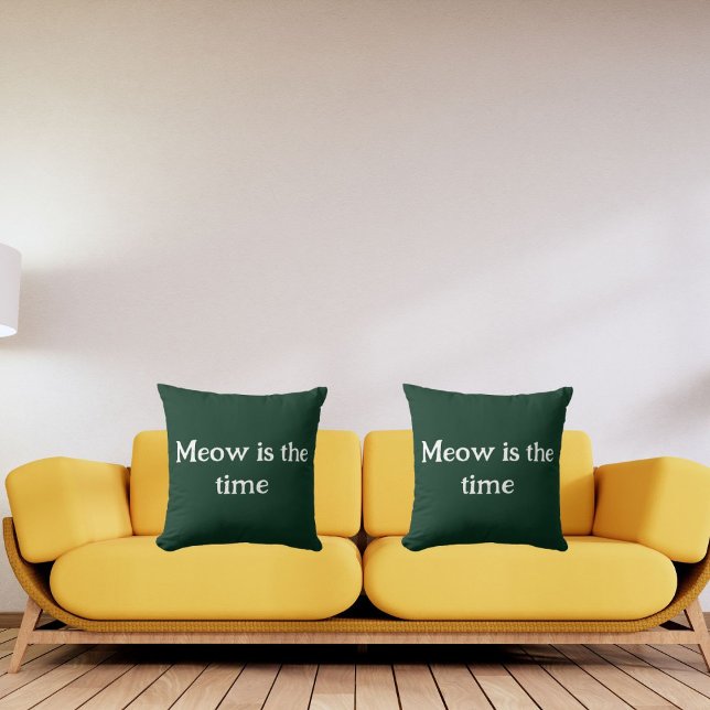 Miauw is de tijd grappig retro dier Schattige groe Kussen (Creator heeft geüpload)