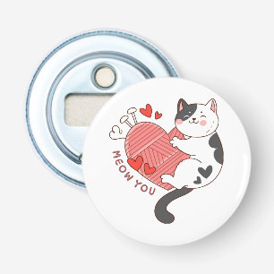 Miauw jij schattige kat Valentijnsdag Button Flesopener