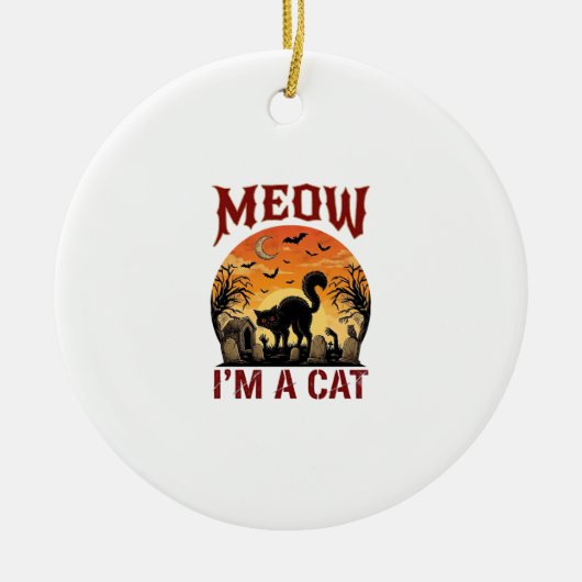 Miauw Kat Halloween Zwarte Begraafplaats_1 Keramisch Ornament (Voorkant)
