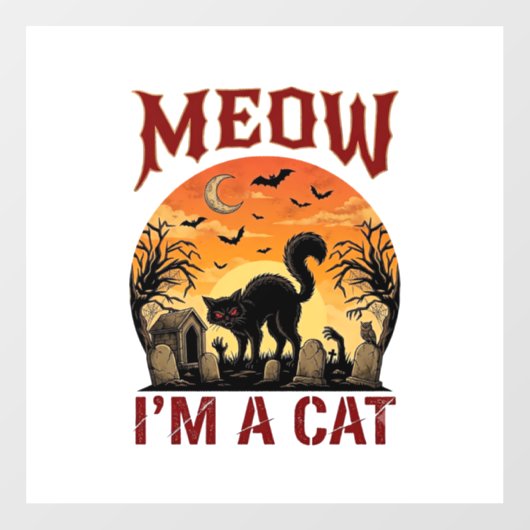 Miauw Kat Halloween Zwarte Begraafplaats_1 Raamsticker (Vel)