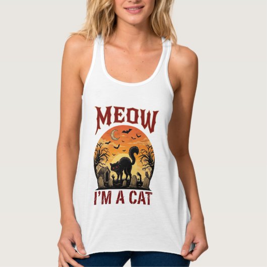 Miauw Kat Halloween Zwarte Begraafplaats_1 Tanktop (Voorkant)